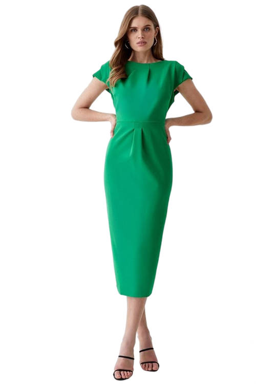 Jacques Vert Bright Green Premium Pleat Detail Cap Sleeve Pencil Dress BCC02882