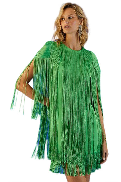 Jacques Vert Bright Green Premium Statement Fringe Detail Mini Dress BCC02176