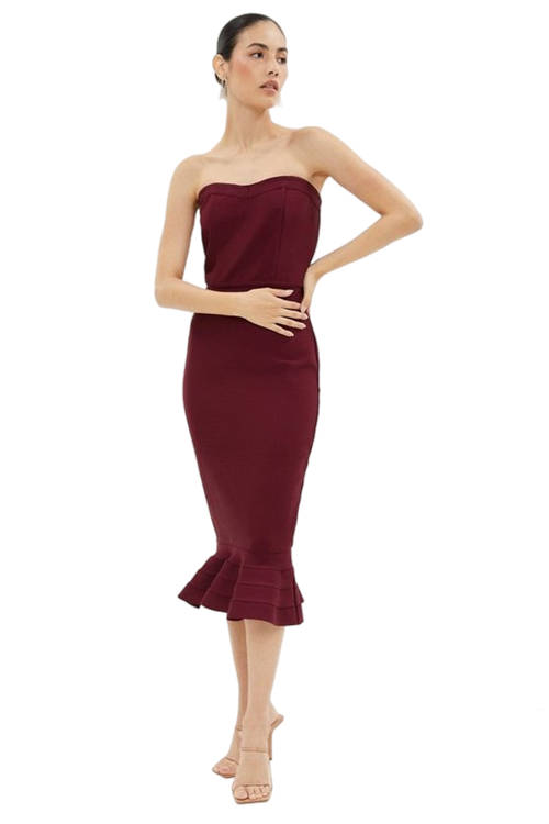 Jacques Vert Burgundy Fishtail Bandage Midi Dress BCC03262