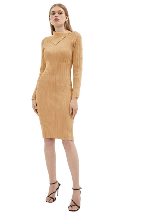 Jacques Vert Camel Rib Envelope Knit Dress BCC01648