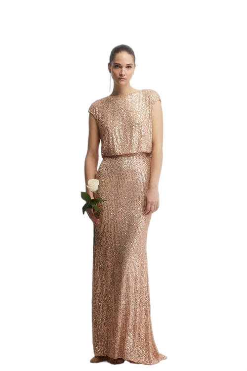 Jacques Vert Champagne Blouson Top Fishtail Sequin Bridesmaids Maxi Dress BCC04453