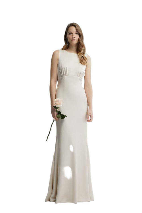 Jacques Vert Champagne Cowl Back Fishtail Bridesmaids Maxi Dress BCC04456