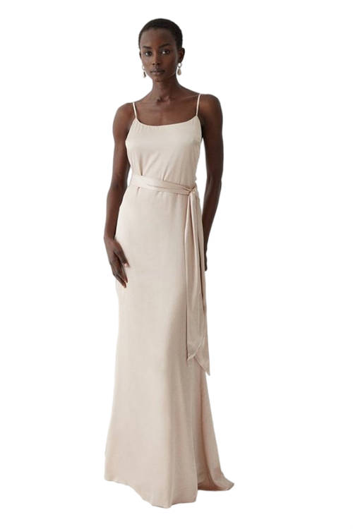 Jacques Vert Champagne Satin Slip Bridesmaids Dress With Detachable Sash BCC05560