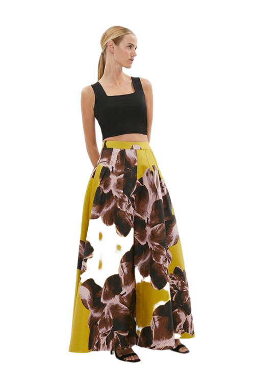 Jacques Vert Chartreuse Premium Floral Jacquard Maxi Skirt BCC04137