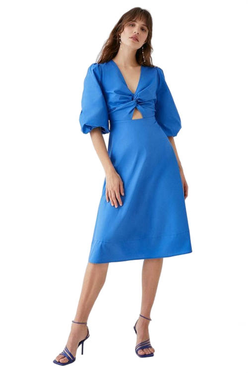 Jacques Vert Cobalt Cotton Twist Front Midi Dress BCC05419