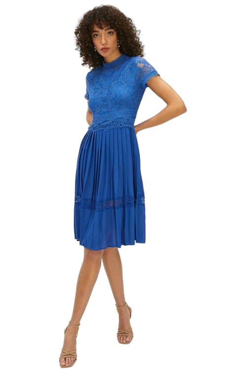 Jacques Vert Cobalt Lace Bodice Pleat Skirt Midi Dress ACC98810