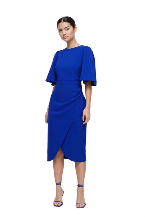 Jacques Vert Cobalt Petite Flare Sleeve Crepe Wrap Pencil Dress BCC04050