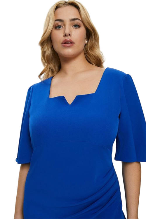 Jacques Vert Cobalt Plus Size Notch Neck Flare Sleeve Crepe Dress BCC00119