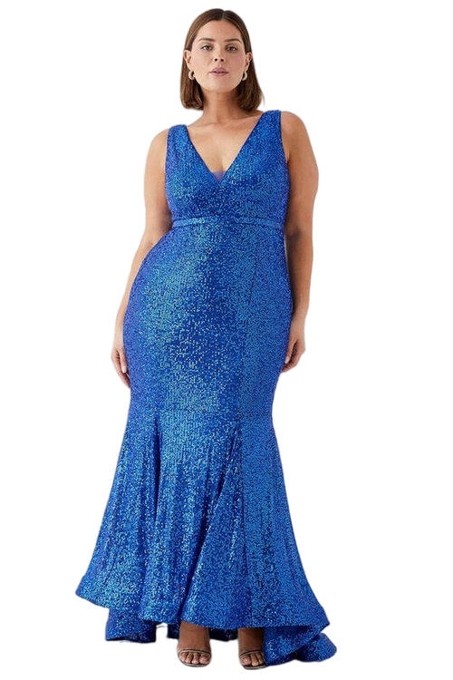 Jacques Vert Cobalt Plus Size Sequin Fishtail Maxi Dress BCC05114