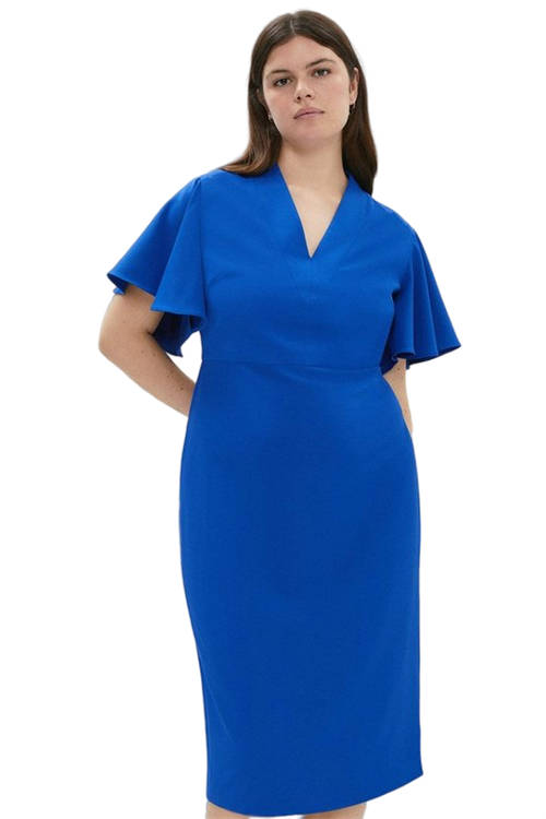 Jacques Vert Cobalt Plus Size V Neck Flare Sleeve Dress BCC03813