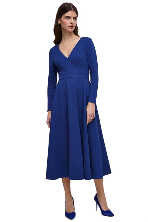 Jacques Vert Cobalt Ponte V Neck Full Skirt Midi Dress BCC05149