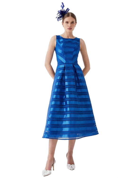 Jacques Vert Cobalt Sleeveless Stripe Jacquard Midi Dress BCC04862