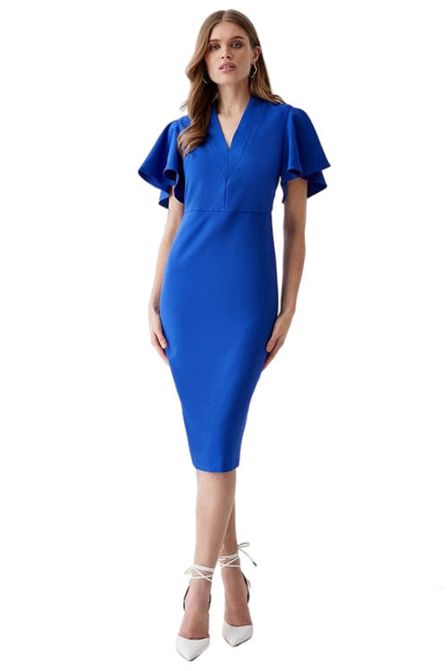 Jacques Vert Cobalt V Neck Flare Sleeve Pencil Dress BCC03814