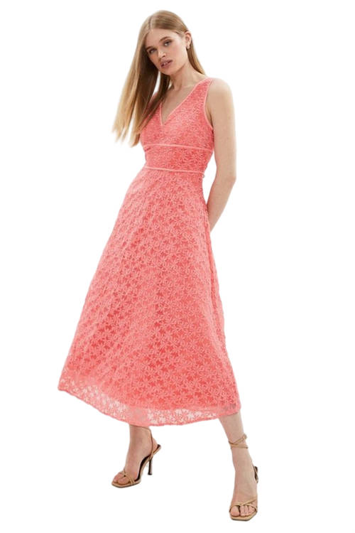 Jacques Vert Coral Embroidered Tipped Midi Dress BCC01001