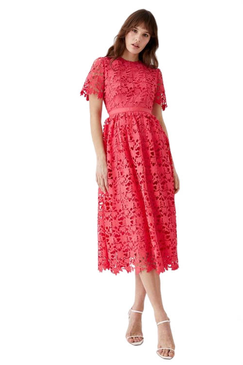 Jacques Vert Coral Lace Fit & Flare Midi Dress BCC05012