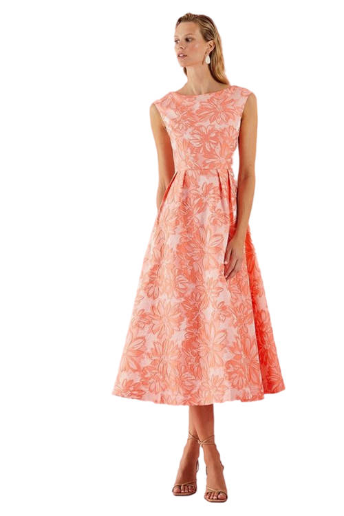 Jacques Vert Coral Premium Jacquard Midaxi Dress ACC03322