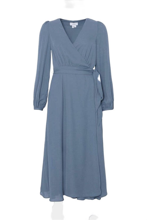 Jacques Vert Dusty Blue Belted Midi Wrap Dress BCC04269 ...