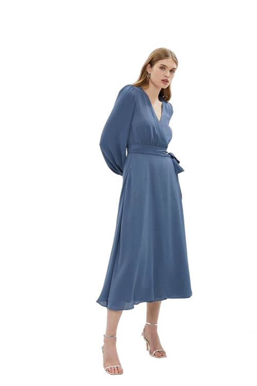 Jacques Vert Dusty Blue Belted Midi Wrap Dress BCC04269