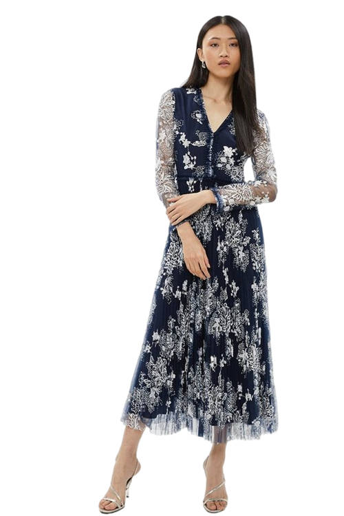 Jacques Vert Embroidered Mesh Long Sleeve Maxi Dress ACC02482