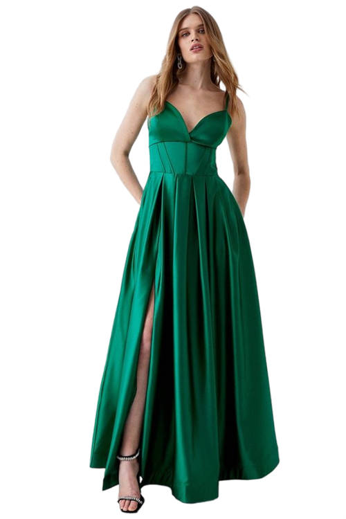 Jacques Vert Emerald Boned Bodice Full Skirt Satin Maxi Prom Dress BCC05015