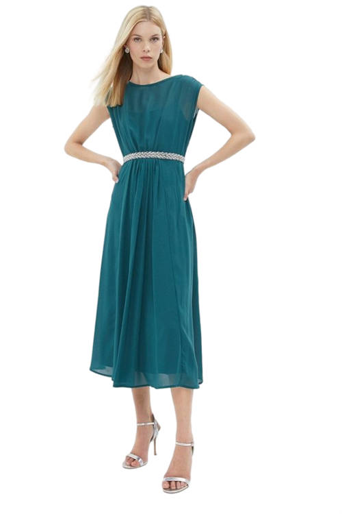 Jacques Vert Emerald Embellished Belt Midi Dress BCC03101