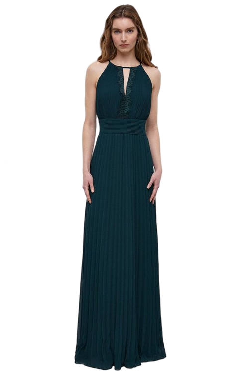 Jacques Vert Emerald Lace Keyhole Pleated Halter Bridesmaids Maxi Dress BCC04796