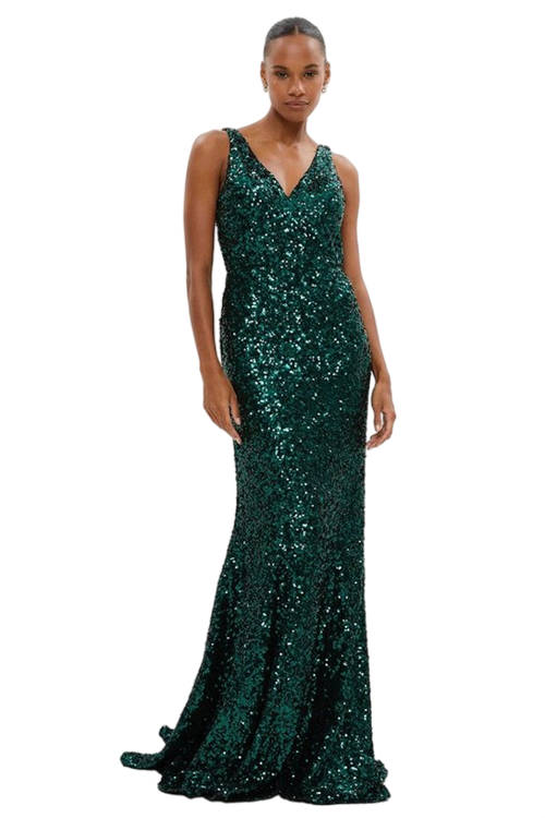 Jacques Vert Emerald Sequin Fishtail Maxi Dress BCC04024