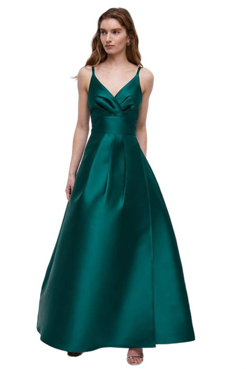 Jacques Vert Emerald Strappy Split Skirt Twill Bridesmaids Maxi Dress BCC04776