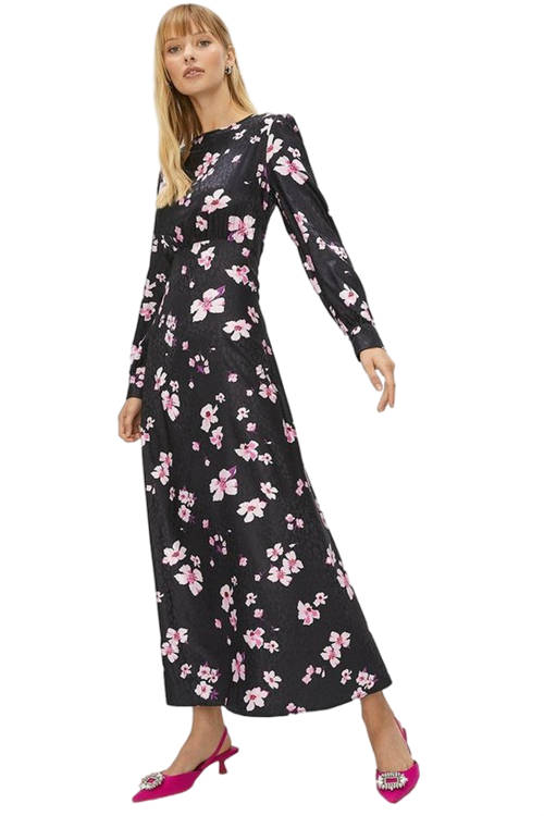 Jacques Vert Floral Floral Satin Animal Jacquard Midi Dress ACC02872