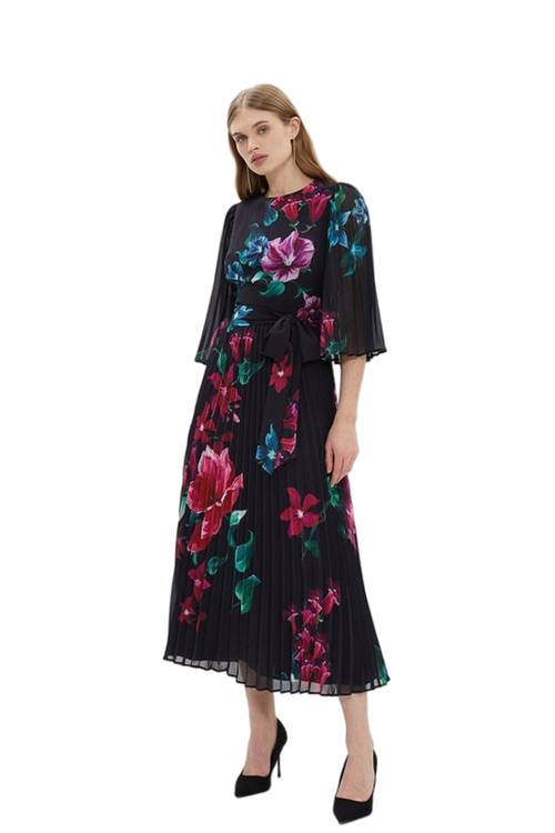 Jacques Vert Floral Print Pleated Midi Dress BCC04104