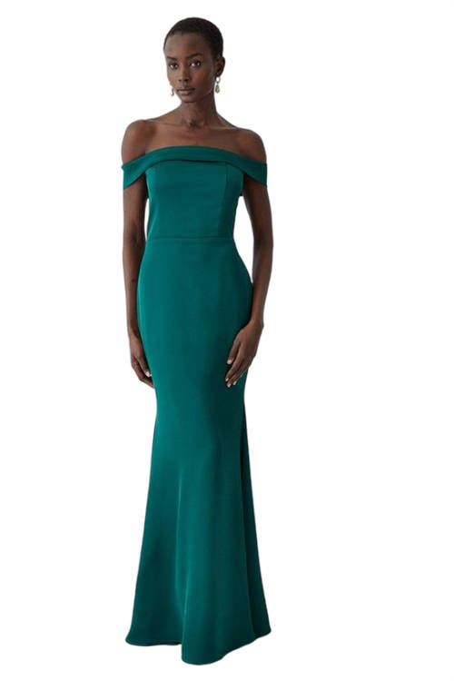 Jacques Vert Forest Bardot Satin Bridesmaids Maxi Dress BCC05556