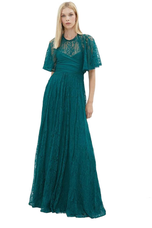 Jacques Vert Forest Lace Skirt Crinkle Chiffon Maxi Dress BCC02605