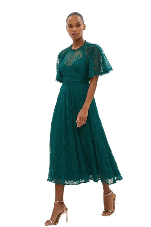 Jacques Vert Forest Lace Skirt Crinkle Chiffon Midi Dress BCC02604