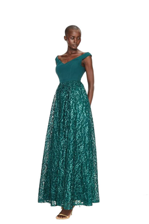 Jacques Vert Forest Off Shoulder Embroidered Skirt Maxi Dress BCC03248