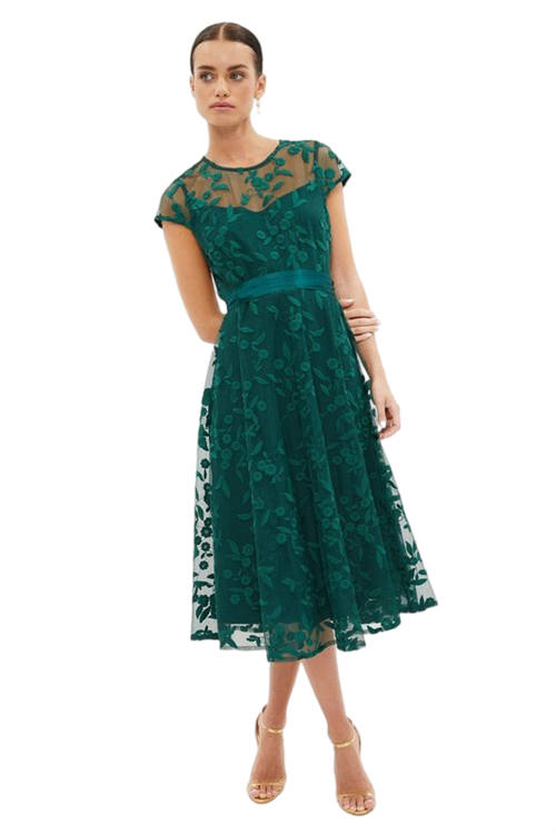 Jacques Vert Forest Petite All Over Embroidered Midi Dress BCC03558