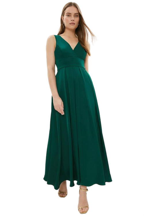 Jacques Vert Forest Petite Full Skirted Satin Maxi Dress BCC03126