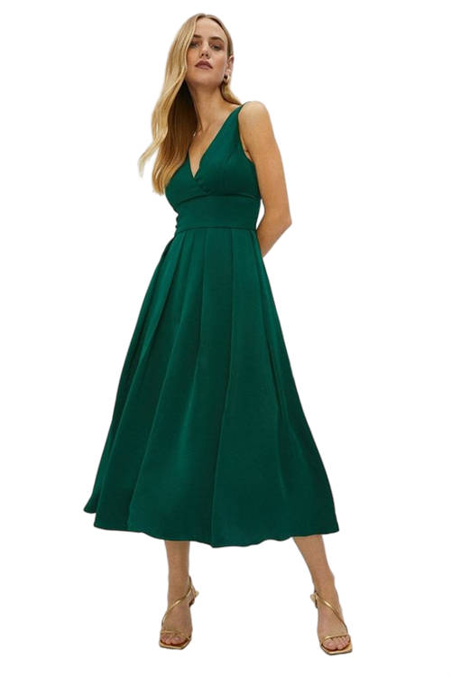 Jacques Vert Forest Petite Full Skirted Satin Midi Dress BCC03128