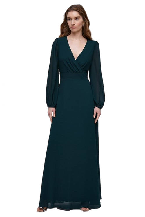 Jacques Vert Forest Plunge Neck Hem Sweep Maxi Dress BCC04557