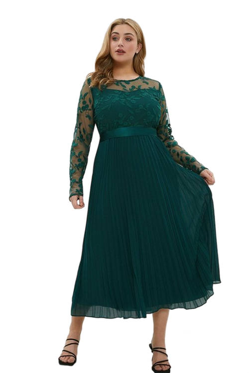 Jacques Vert Forest Plus Size Embroidered Long Sleeve Maxi Dress ACC03400