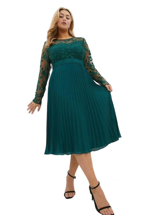 Jacques Vert Forest Plus Size Embroidered Long Sleeve Midi Dress ACC03408