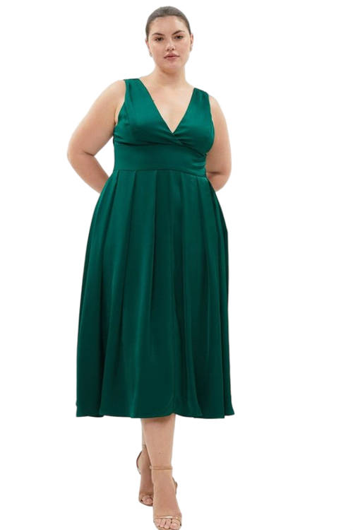 Jacques Vert Forest Plus Size Full Skirted Satin Midi Dress BCC03127