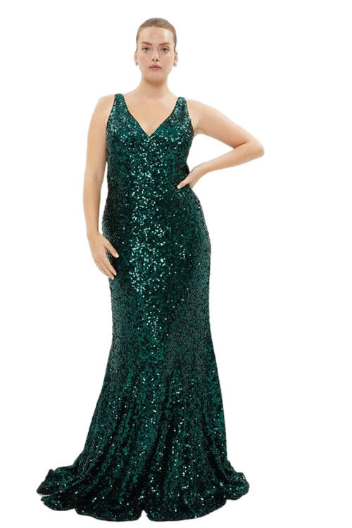 Jacques Vert Forest Plus Size Sequin Fishtail Maxi Dress BCC04153