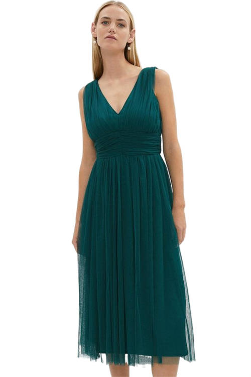 Jacques Vert Forest Sleeveless Tulle V Front Bow Back Midi Dress BCC03686