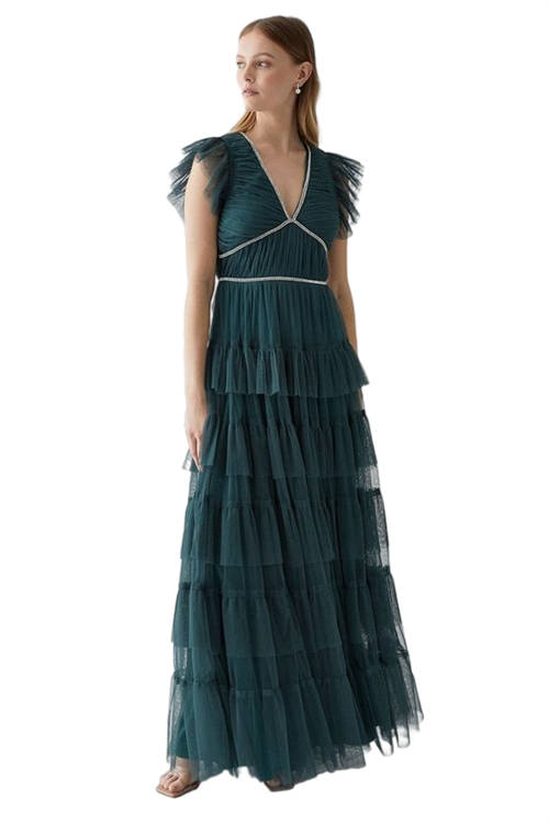 Jacques Vert Forest Tiered Tulle Diamante Trim Bridesmaids Dress BCC05409