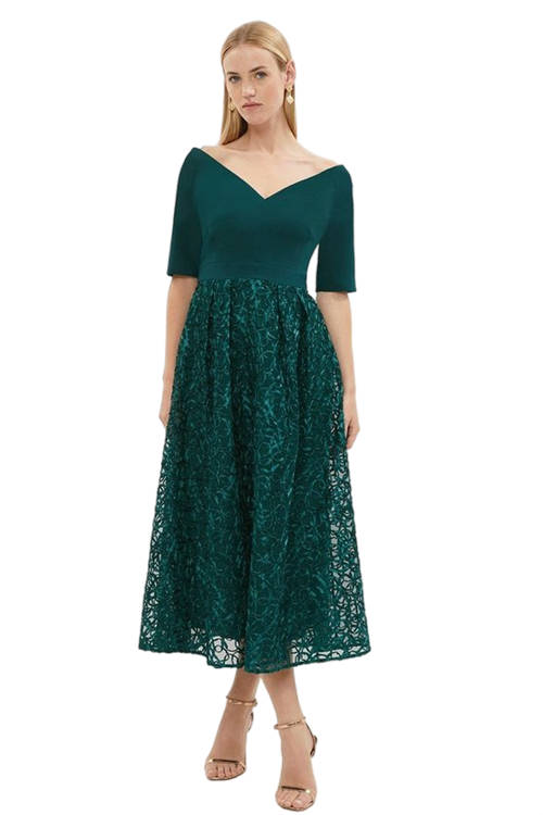 Jacques Vert Forest V Neck Embroidered Midi Dress BCC03247