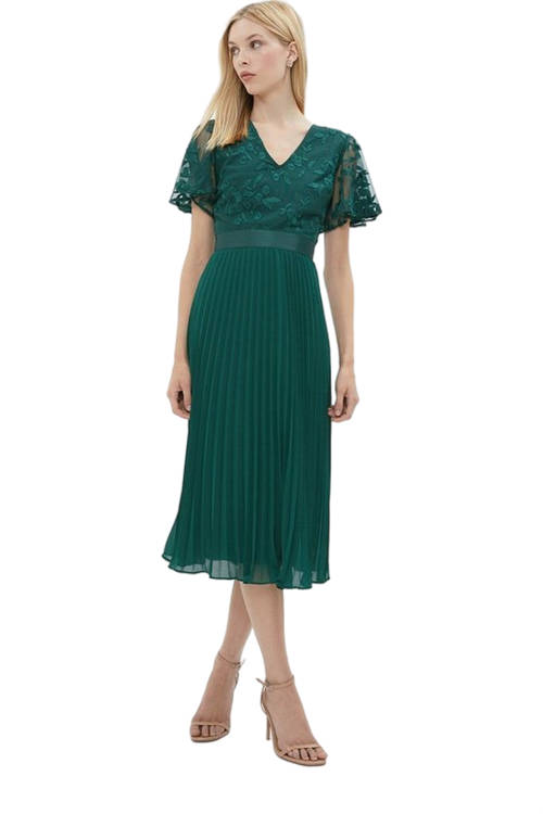 Jacques Vert Forest V Neck Embroidered Midi Dress BCC03259