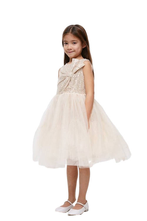 Jacques Vert Gold ​Girls Sequin Bow Tulle Skirt Dress BCC04128