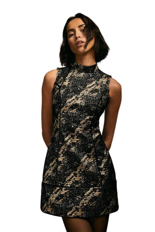 Jacques Vert Gold Julie Kuyath Jacquard Mini Dress BCC03965