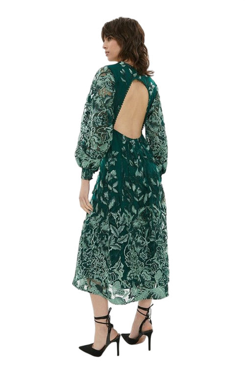 Jacques Vert Green All Over Embroidered Long Sleeve Maxi Dress BCC00637