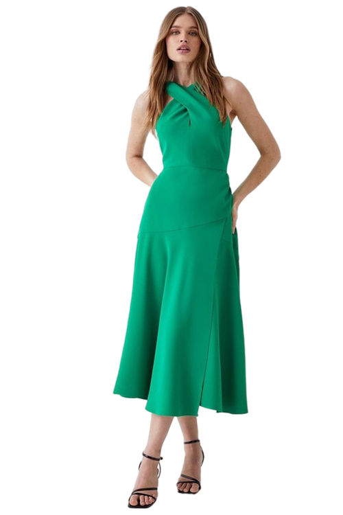 Jacques Vert Green Cross Front Flowing Skirt Midi Dress BCC01710